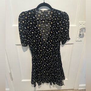 Reformation wrap black floral mini dress. XS.